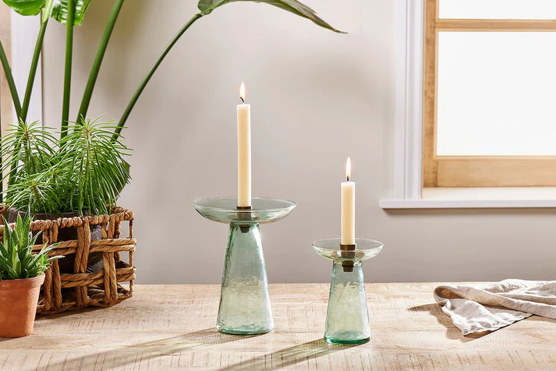 Recycled Glass Candle Holder - Sage Green